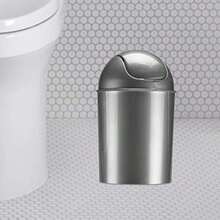 1.25 Gallon Waste Can With Removable Swing-Top Lid - Small Garbage Bin Kitchen, Bathroom, Bedroom, Office - Compact Trash Can Fit Under Tables Counters - Silver Local Shipping - Silver - View 5