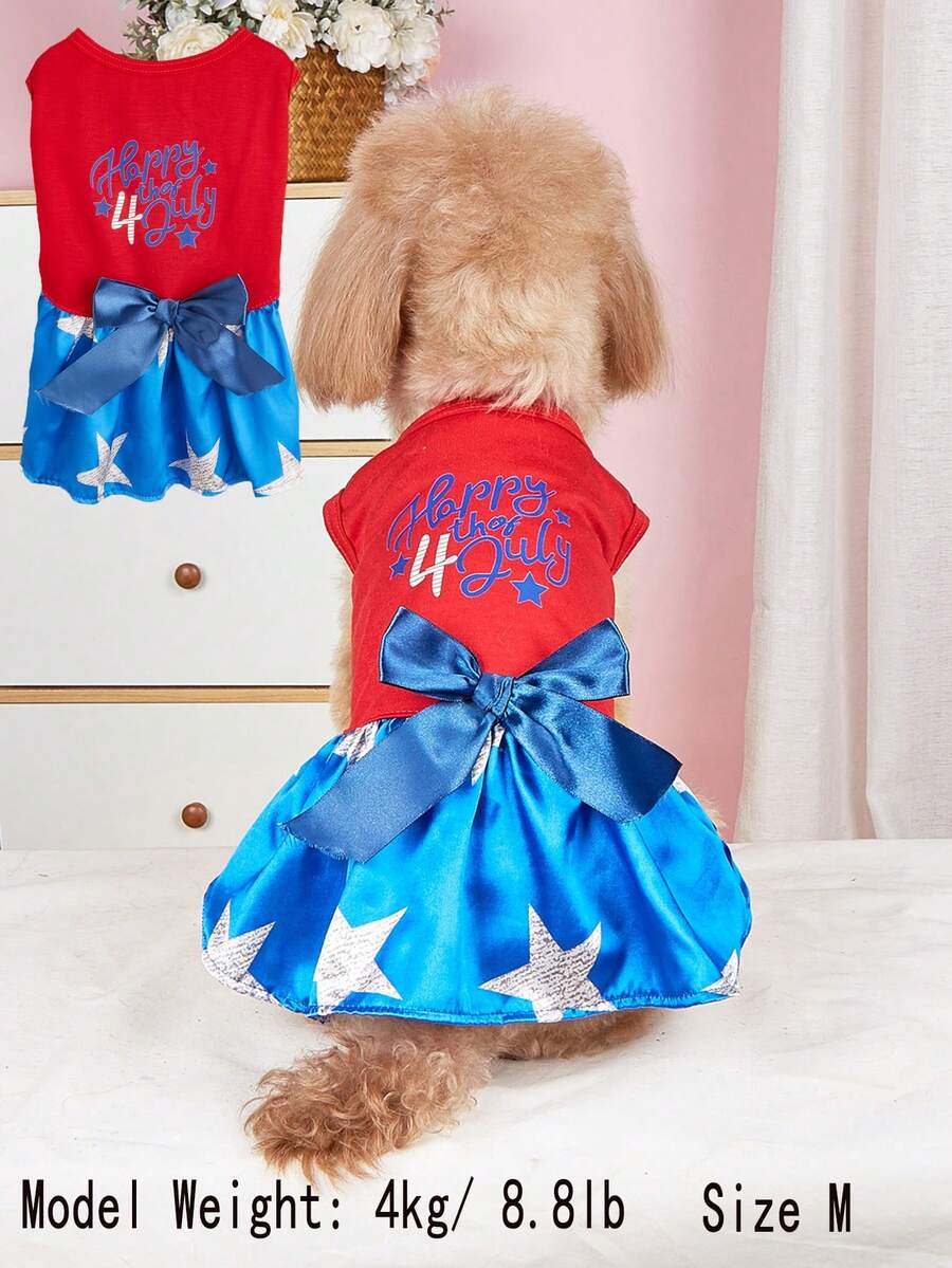 Váy in hình ngôi sao ngày Quốc khánh 4 tháng 7 cho thú cưng, quần áo nhẹ có nơ cho chó vào mùa xuân/hè. - Nhiều màu - Xem 1