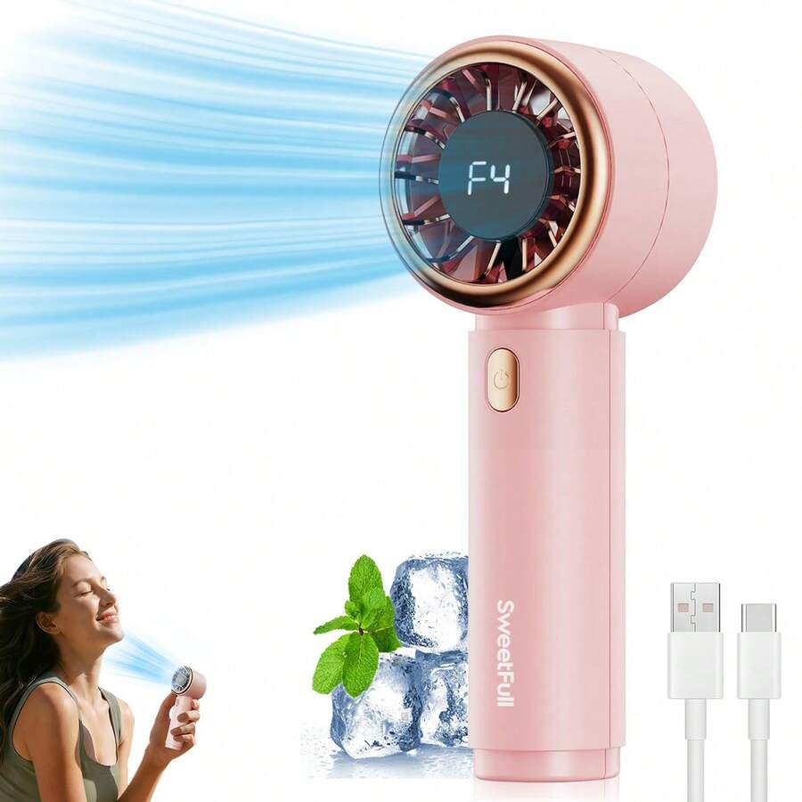 sweetfull Tragbarer Turbo-Ventilator, handgehaltener Mini-Ventilator mit 12-Stunden-Laufzeit, 5 Windgeschwindigkeiten, wiederaufladbar, Turbo-Technologie zum Kühlen, für Outdoor-Aktivitäten, Strand, Reisen, Sommer-Geschenkessential - Handgehalten - Übersicht 1