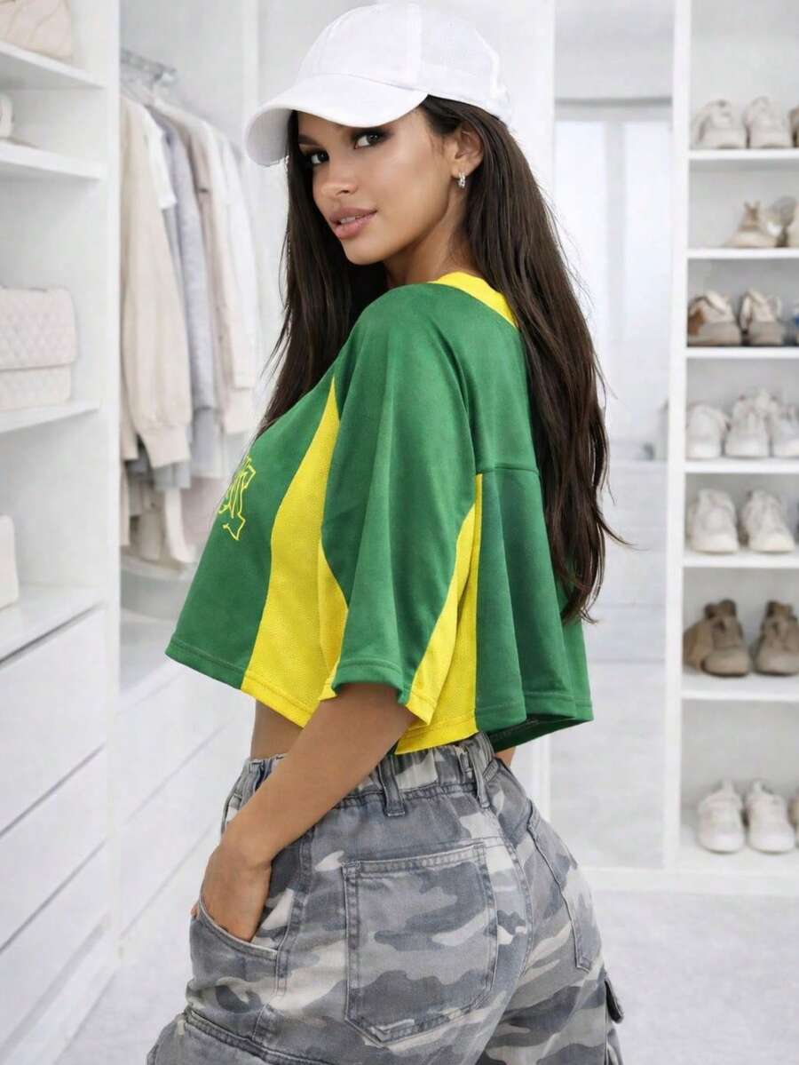 Cropped Top Brazil Women's Streetwear Style Casual Blouse Oversized Fashion - màu xanh lá - Xem 1