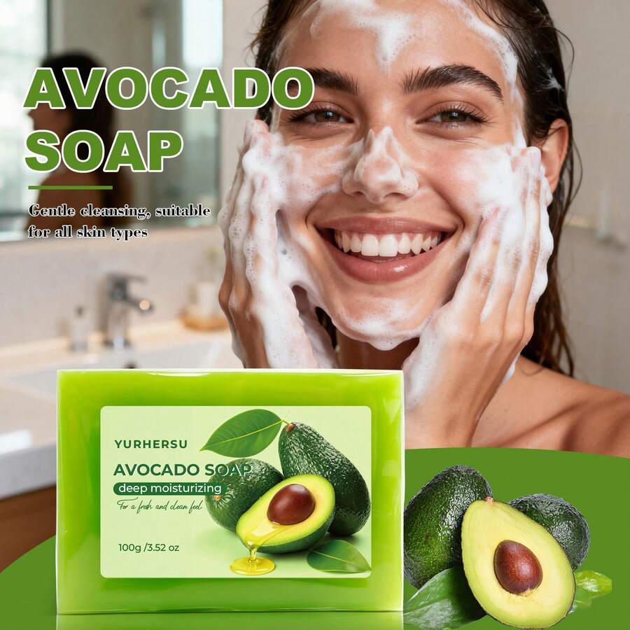 Avocado Soap, Avocado Essence Deep Moisturizing, Repairing Roughness, Improving Elasticity, Fine Foam Gentle Cleansing, Suitable For Face And Body Wash, Unisex 100g - Avocado - View 1