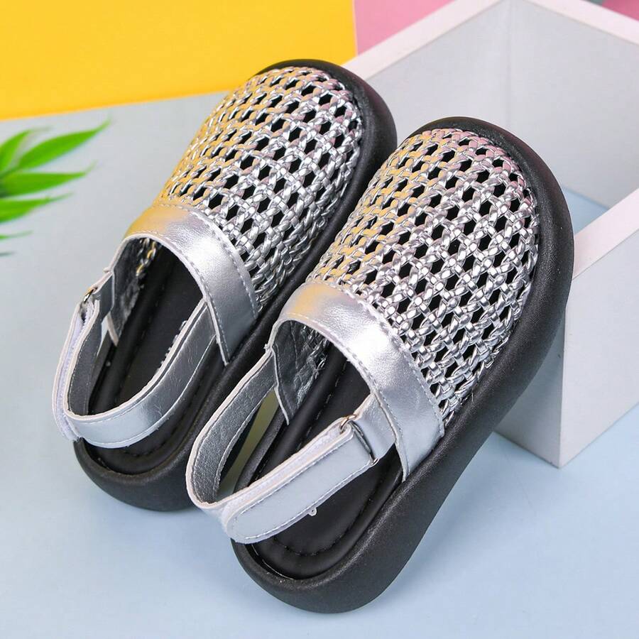 Dép lê dệt màu bạc mới mùa hè dành cho nữ, đế dày, rỗng, quai hậu thoáng khí, kiểu dáng hai lớp. - Bạc - Xem 1