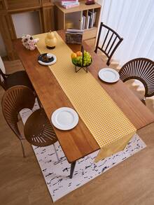 1pc Yellow Plaid Woven Table Runner, American Farmhouse Style Minimalist, Suitable For Holidays, Gatherings, Birthdays, Weddings, Dining Room, Living Room, Coffee Table, Home Decor, All Seasons - Yellow - View 7