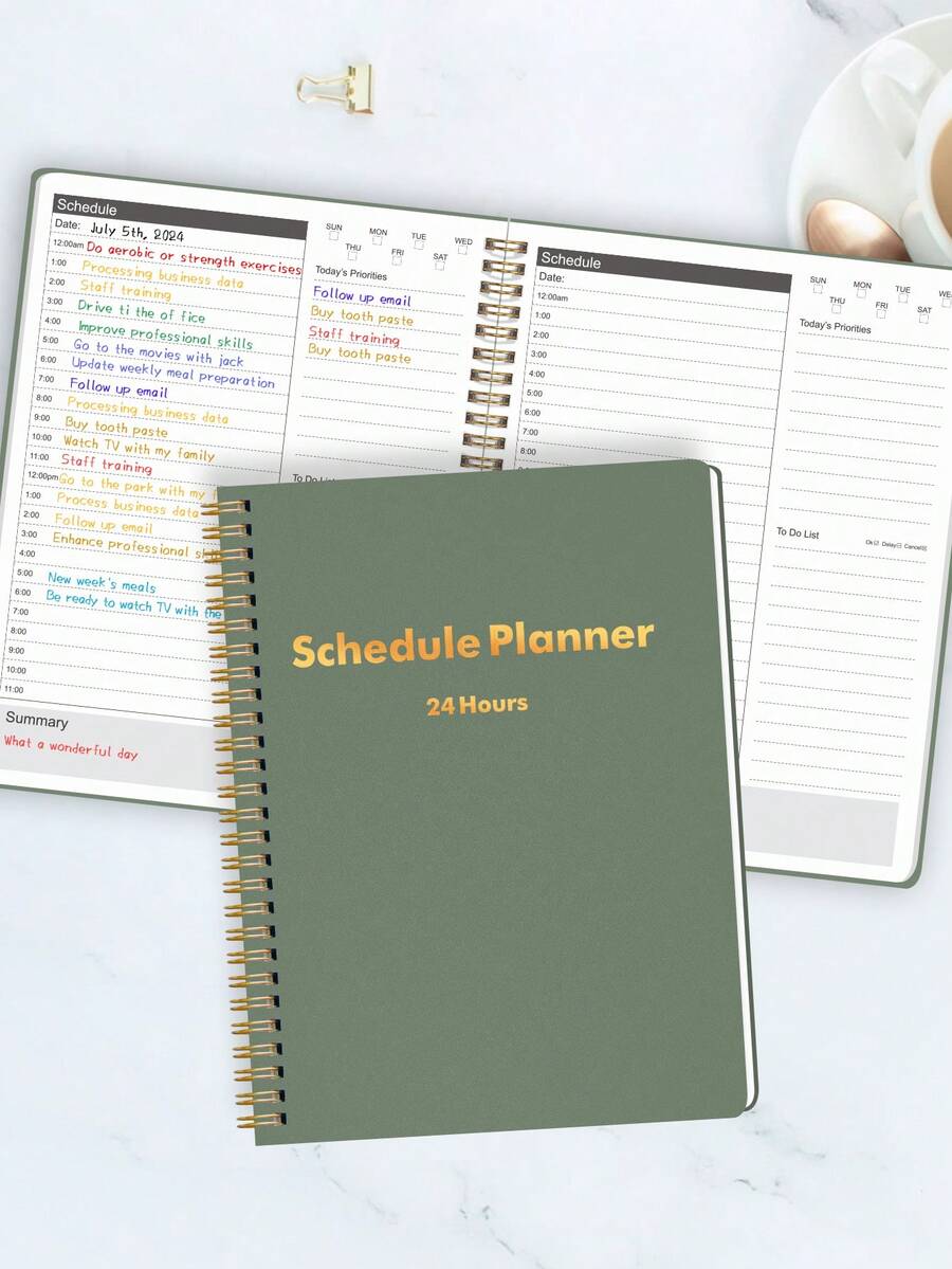 1本每日计划本，包含24小时计划，110页极简主义风格，助您提升专注力、消除压力、实现人生目标，是学校办公用品、教师节礼物、护士节礼物和母亲节礼物的理想之选。