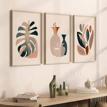 Tranh treo tường 3 mảnh hình bình hoa lá Monstera trừu tượng phong cách Boho, tranh in thực vật thẩm mỹ Boho trung tính, trang trí hiện đại tối giản cho phòng khách và phòng ngủ, trang trí nhà kiểu Boho, không khung. - 814 - Xem 6