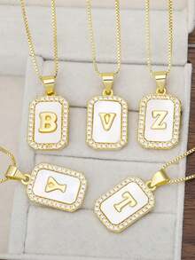 MECYLIFE 1pc Pearl Letter Necklace, Elegant Letter Pendant, Gift For Mom - Vàng - Xem 9