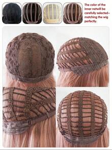 1 Piece Synthetic Heat-Resistant Straight Hairpiece In Beige Glod Hair Long Wig, 26 Inches Long, Made From Fiber, Suitable For Daily Use, Natural And Realistic Hairpiece. - 珊瑚粉 - 查看 11