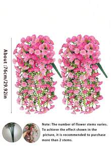2支/1支 高端浓密春季仿真花，精选户外逼真植物，仿真喇叭花配桉树叶 - 抗紫外线室内/室外装饰假绿植，适用于婚礼、酒店、花园、庭院、摄影、房间装饰、节日庆典、家庭花园、盆栽和悬挂展示（粉色+浅粉色） - 彩色 - 查看 4