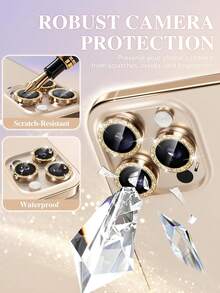 MIGAE 3 Packs 9H Tempered Glass Camera Lens Protectors, Compatible With IPhone 17/17 Pro/17 Pro Max/16 Pro/16 Pro Max, Phone Accessory, Individual Metal Decorative Screen Protector, Gold, Compatible With Phone Cases. - Gold - View 2