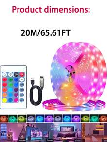 3ft-100ft Bedroom LED Lights With 24-Key Remote Control, Adjustable Color & Brightness, Cuttable Length, Easy Installation, Suitable For Home Decor, Bedroom Ambiance Lighting, Fun Lights, Holiday Party Atmosphere - White - View 18