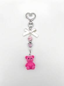 1 pieza Lindo accesorio de bolso con oso, con decoraciones creativas de corazón y estrella, llavero de oso rosa/marrón/rojo rosa adecuado para mujeres y niñas, colgante de oso con lazo exquisito, decoración colgante de oso de resina para mochila, bolso, mochila escolar, habitación, regalo dulce, accesorio de coche, llavero - Multicolor - Ver 13