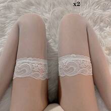 3/2/1 Pair Women Thigh High Stockings, Sheer Lace Over-The-Knee Socks - Multicolor - View 8