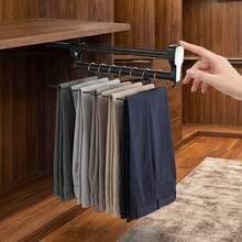 1pc Multifunctional Retractable Wardrobe Clothes Hanger, Space Saving Sliding Clothing Rack With Damping Rail, Carbon Steel Aluminum Alloy Pant Shoe Organizer For Closet - Basic Model - View 3