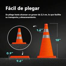 Lote de 4 conos de Transporte vial plegables de 18" (aprox. 45,7 cm), conos multifuncionales con collarín reflectante, conos naranjas para clases de conducción y aparcamientos,para practicar deporte, clases de conducción - 18 pulgadas - Ver 2