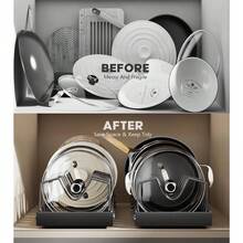 1个黑色/白色碳钢拉出式炊具架，可调节橱柜厨房收纳整理架，节省空间的锅盖架，重型厨房收纳架，适用于炊具、煎锅、砧板、烘焙工具等。 - 彩色 - 查看 7