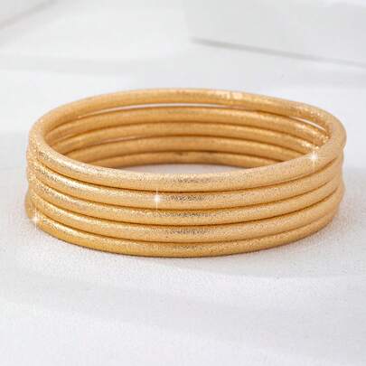 Bộ 5 vòng tay dạng ống rỗng mờ, thích hợp cho nữ giới đeo hàng ngày và dự tiệc.