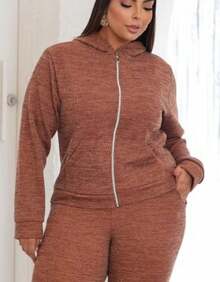 Women's Plus Size Set: Pants And Blouse - 鏽棕色 - 查看 2