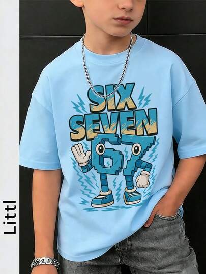 Camiseta de manga corta de cuello redondo con estampado informal para niños preadolescentes, top de verano