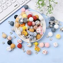 15pcs Animal Silicone Bead Set, Colorful 3D Raccoon/Owl/Wolf/Squirrel Shaped Beads With Printed Round Beads, Suitable For Animal Lovers DIY Jewelry Making Bracelets Necklaces Keychains Phone Charms And Craft Projects - Multicolor - View 2