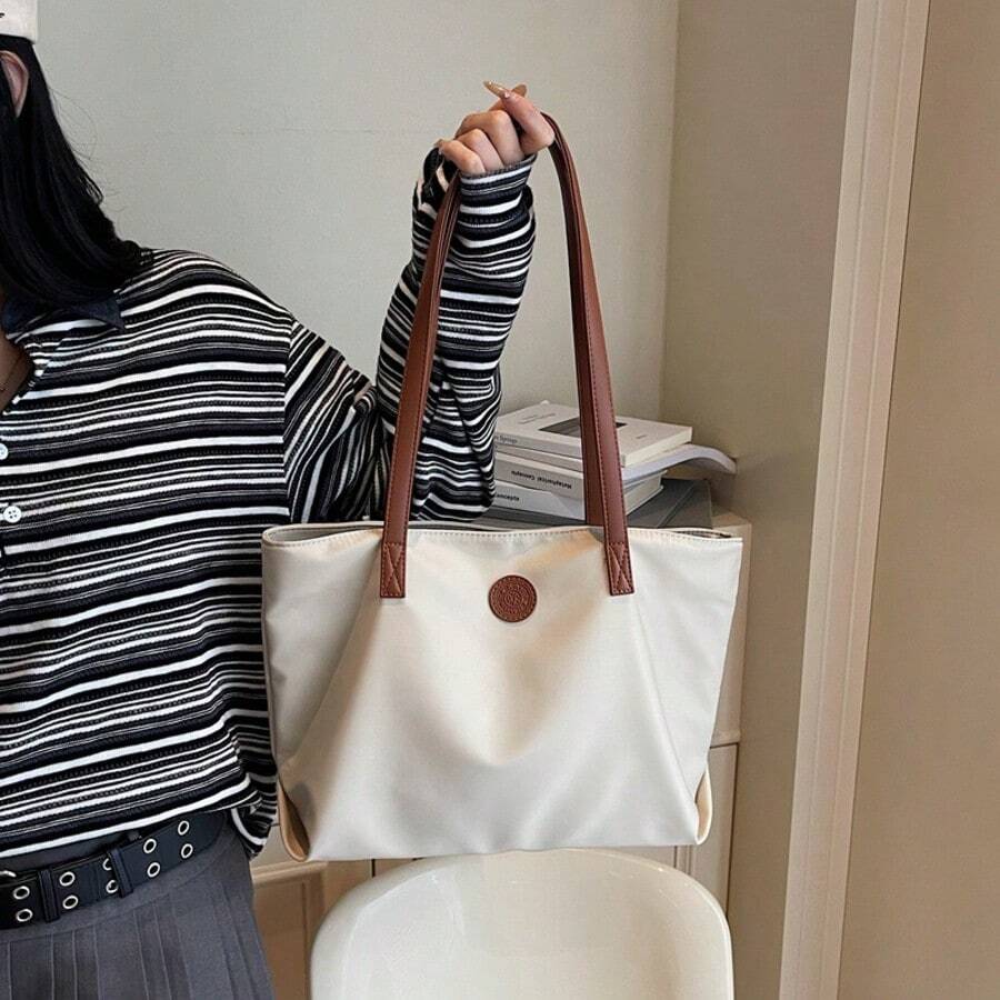 Nuova borsa tote in nylon impermeabile, borsa a tracolla casual di grande capacità, spaziosa borsa a tracolla con cerniera - Bianco - Visualizzare 1