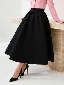 Women's Solid Color Casual Versatile Date/Travel A-Line Skirt - Black - View 3
