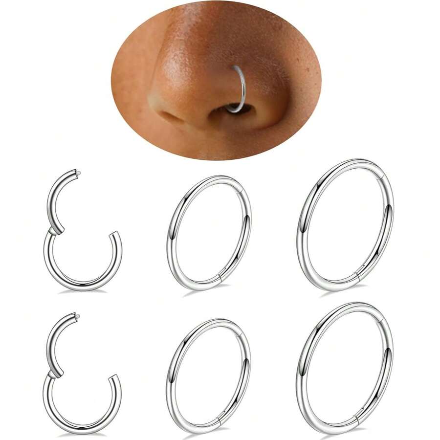 Splendor 1PC Hinged Cartilage Hoop Earring For Women Men,Nose Ring Helix Lobe Piercing Jewelry Gold Earring,Hypoallergenic 316 Stainless Steel Jewelry Gift - Steel - View 1
