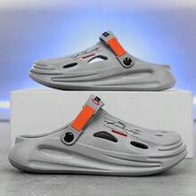 Men's Breathable Lightweight Hole Punch Sandals, Comfortable Slip-On Beach Shoes - Grey - View 6