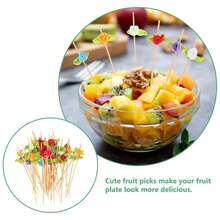 20/50/100 piezas Palillos con forma de flor de rosa de bambú, de 4.7 pulgadas de largo, elegantes palillos de bambú, adecuados para aperitivos, pinchos de fruta, decoraciones de boda, fiestas del Día de San Valentín, alimentos, bebidas y pinchos de fruta, ceremonias de graduación del Día de la Madre y otras ocasiones. - Blanco - Ver 9