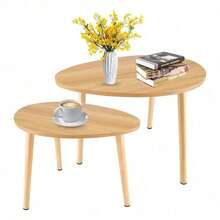 Set de 2 mesas de centro y auxiliar minimalistas, negro MDF, modernas y funcionales para sala - Negro - Ver 2