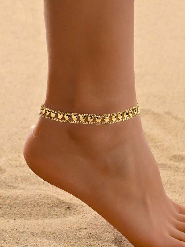 Joyería de moda para la playa, cadena de tobillo de aleación de cobre de 18K con diseño de corazón, tobillera para mujer para uso diario, accesorios de playa