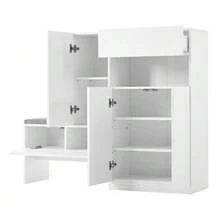 Moderner 2-in-1 Schuhschrank mit gebogenen Türen: Tür mit Soft-Close-Mechanismus, höhenverstellbare Fächer und gepolsterte Sitzbank, weiß, 130 * 35 * 110 cm. - Weiss - Übersicht 10