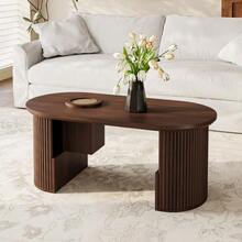 Modern Retro Style Coffee Table, Vertical Textured Walnut Coffee Table, Dimensions: 105 Cm (Length) X 50 Cm (Width) X 46.5 Cm (Height). - Natural Color - View 10