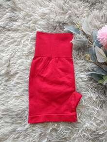 女士高腰修身瑜伽短裤 - 弹力舒适黑色运动服，尼龙/氨纶混纺面料，可机洗，适合四季锻炼、健身和瑜伽运动 - 紅色 - 查看 7