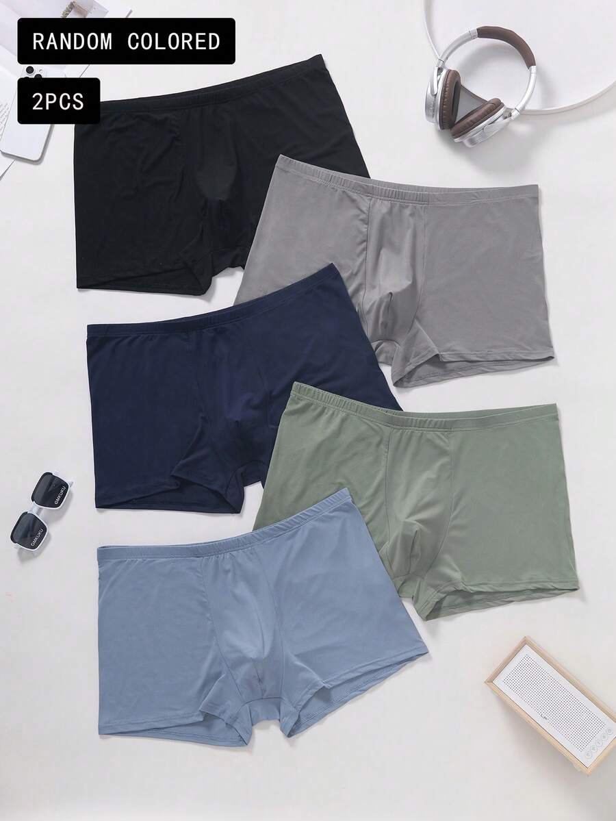 2pcs Men's Plus Size Boxer Briefs, Milk Silk Fabric, Breathable, Soothing, Comfortable, Random Color - Multicolor - View 1