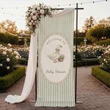 Linen Cotton Baby Shower Banner, Event Backdrop, Goose Illustration Design,  Ideal Gift For Friends & Family, Home Decor, Room Decor, Gender Reveal Party Decor, Party Decor, Indoor Tablecloth Decor - View 3