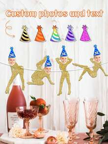 Băng rôn ảnh sinh nhật tùy chỉnh (25cm/9.84in), thiết kế khuôn mặt/chữ/tuổi cá nhân hóa với điểm nhấn kim tuyến vàng, bao gồm mũ sinh nhật, vật trang trí đa năng cho tiệc sinh nhật/kỷ niệm, món quà thú vị dành cho người thân yêu. - Nhiều màu - Xem 3