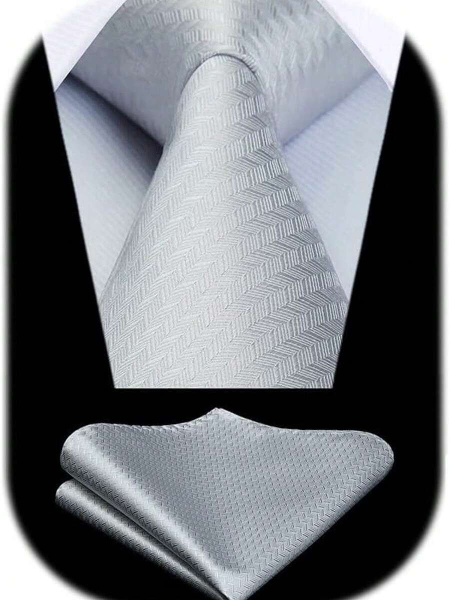 Men Tie Sets Classic Fashion Necktie Set For Business Party - Silver - View 1