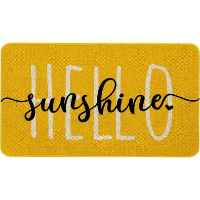 Hakunofo 1pcs Hello Sunshine Door Mat Summer Funny Text Indoor Mat,Holiday Creative Decorative Seasonal Burlap Spring Welcome Floor Yellow Mat Switch Mat For Outdoor