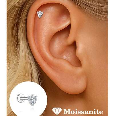 1 chiếc khuyên tai bạc 925 cao cấp đính đá Moissanite hình học, thiết kế phẳng, ít gây dị ứng, thích hợp cho nữ và bé gái đeo hàng ngày, quà tặng Ngày của Mẹ, quà cưới.