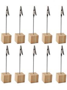 10pcs Wooden Memo Clip Holders, Table Number Card Stands, Lightweight Wooden Cube Bases With Alligator Clips For Displaying Note Papers (Light Wood Color) - Clip - View 9