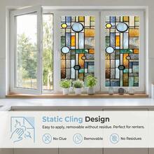 1/5pcs Geometric Patterns Static Cling Window Film, Stained Glass Privacy Protection,Non Adhesive Decorative PVC For Bathroom Kitchen Office Bedroom,Reusable Removable Mosaic Glass Sticker - Geometric Frosted Film - View 10