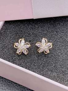 1 Pair Cubic Zirconia Elegant Stud Earrings, Suitable For Daily Decoration, Party Jewelry Or Birthday Gift For Teenagers - Yellow Gold - View 2