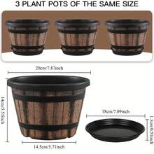 3pcs Large Thick Flower Pots With Drainage Holes And Trays - Vintage Brown Plastic Barrel Design, Suitable For Indoor/Outdoor Garden, Household Plants, Durable And Stylish Decor, Indoor Planters, Outdoor Planters, Rustic Aesthetics, Sturdy Structure - New Model - View 3