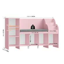 Bookcase, 138.5 Cm Toy Storage Unit With Reading Nook Bench, Book Shelf With 7 Cube Storage - Pink - View 7