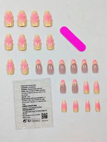 Bộ 24 móng giả hình hạnh nhân cỡ trung bình phong cách Pháp tối giản màu vàng gradient Y2K, thích hợp cho mọi dịp. - Nhiều màu - Xem 2