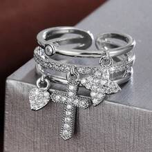 1件优雅几何吊坠设计立方氧化锆可调节戒指，女士款 - 彩色 - 查看 13