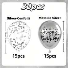 Bộ bóng bay cao su in chữ "Chúc mừng sinh nhật" màu bạc, kèm bóng bay kim tuyến, thích hợp cho tiệc sinh nhật nam và nữ. - Sinh nhật bạc - Xem 9