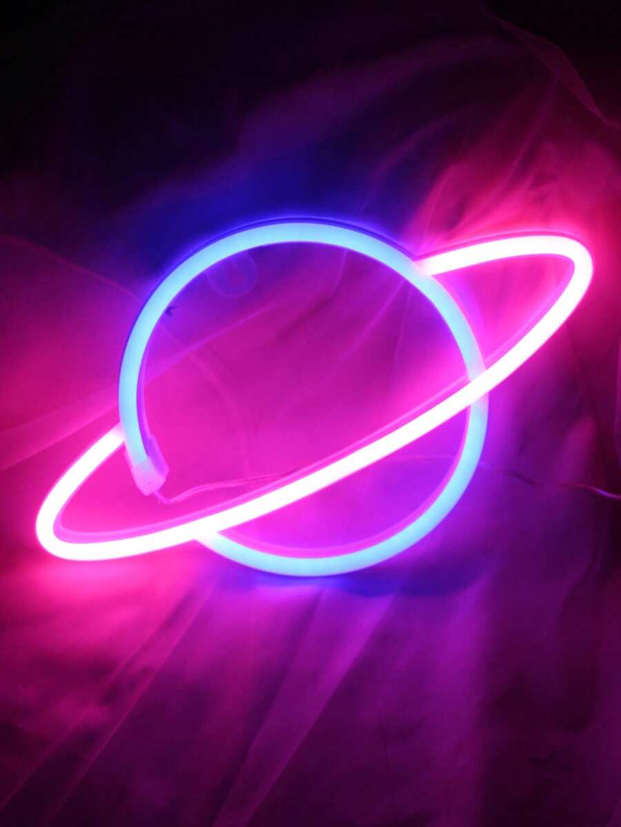 1件行星造型霓虹燈，USB與電池供電，創意臥室牆面裝飾LED小夜燈，適合兒童房裝飾、生日派對裝飾禮物