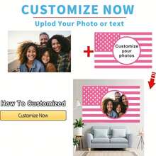 Customisable Pink Flag Banner With Photo Print, Made From Polyester, Suitable For Birthdays, Festivals, Gifts And Everyday Home Decor, With Metal Fastenings - Multicolor - View 7