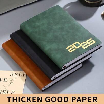 2026 A5 Notebook, Planner With 365-Day English Calendar, Spanish Calendar, And Efficiency Handbook. 200-400 Pages, Includes Weekly & Daily Planner, Soft Leather Cover, Size 21 X 14.6 Cm, Lined Pages, Pen Holder, Bookmark, Date Tracker, Suitable For Mother's Day Gift, Boyfriend Gift, Office & Study Supplies.